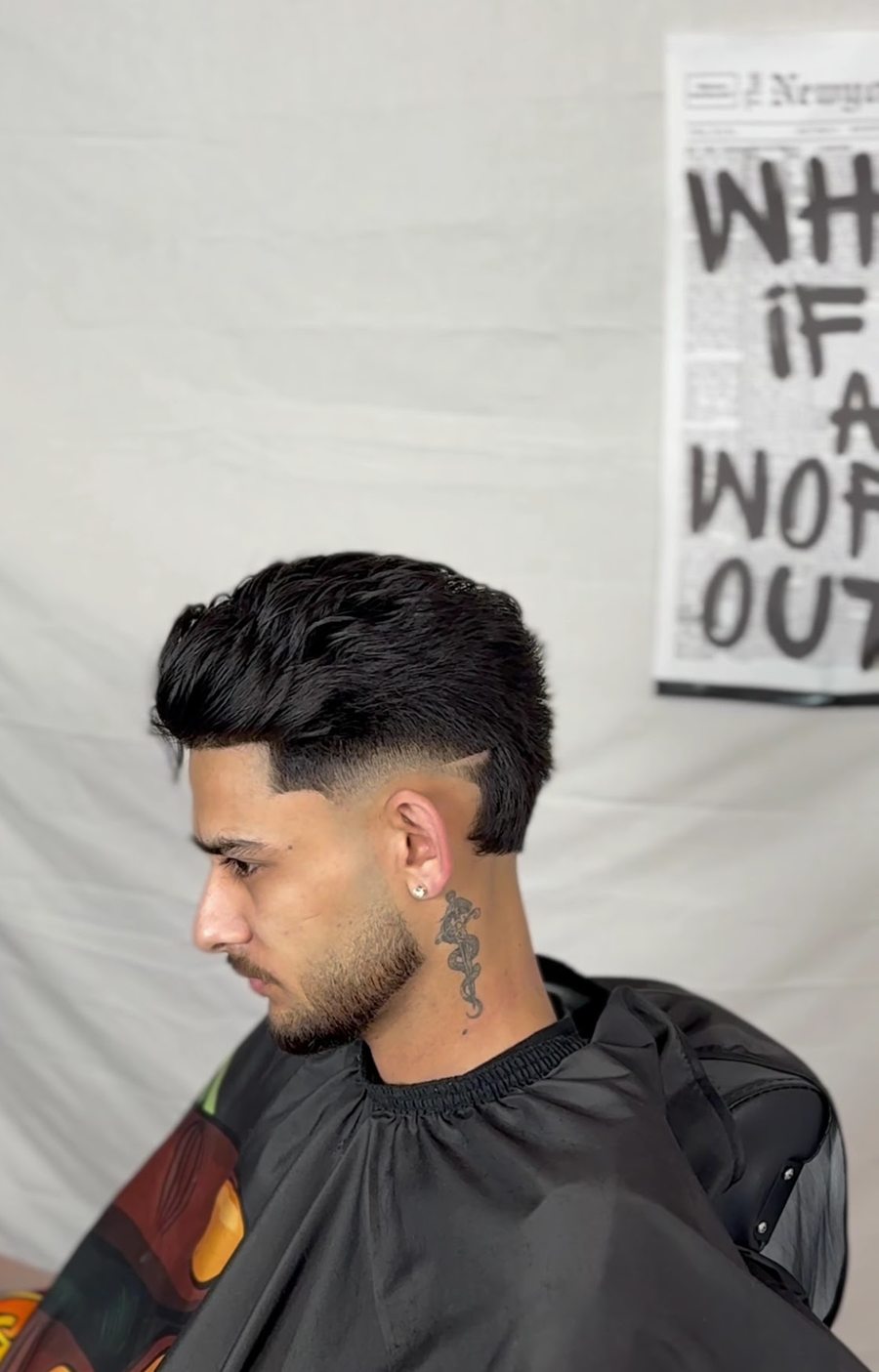 Finished drop fade with hard part and beard blend