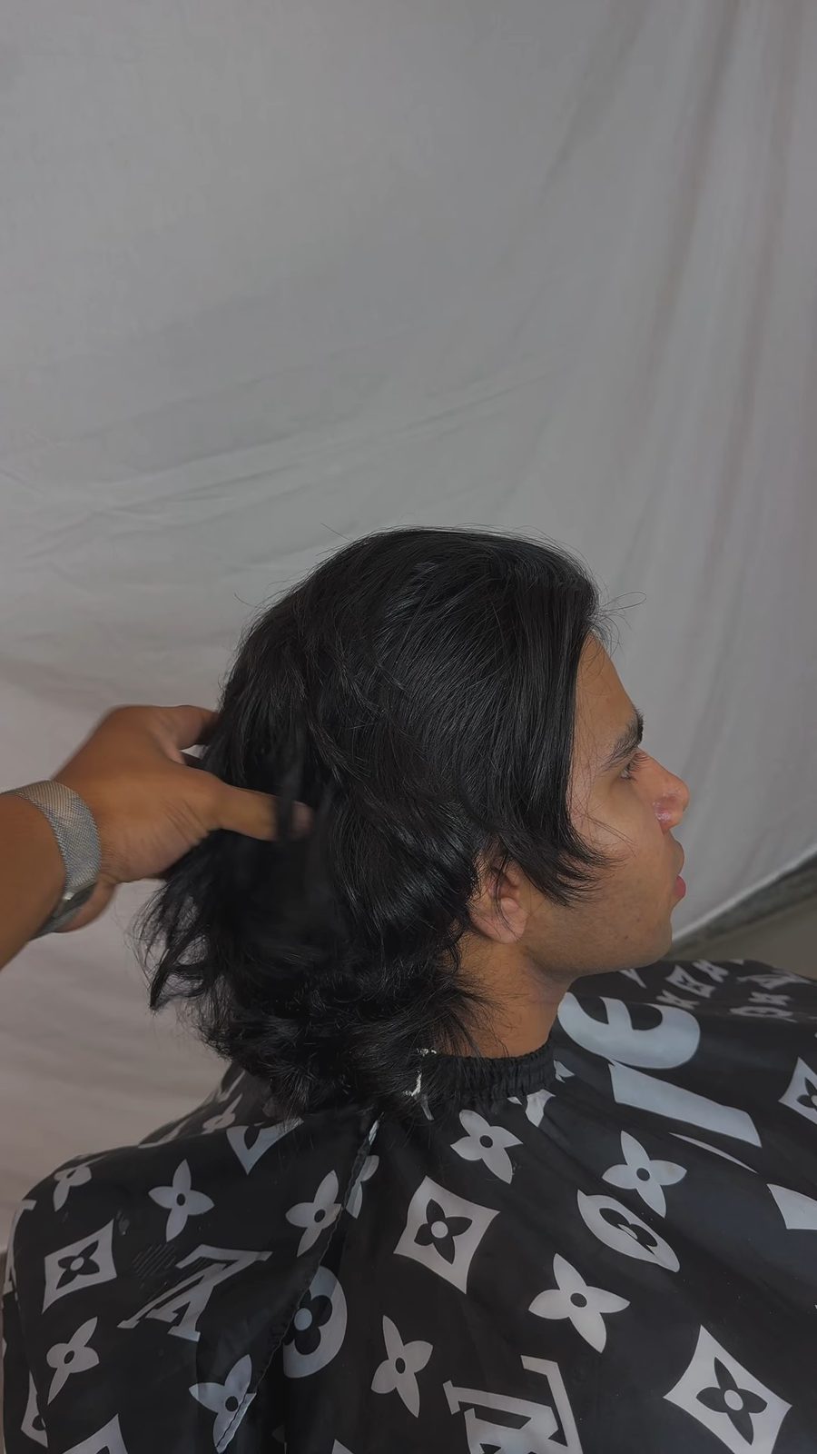 Long hair shaping in progress